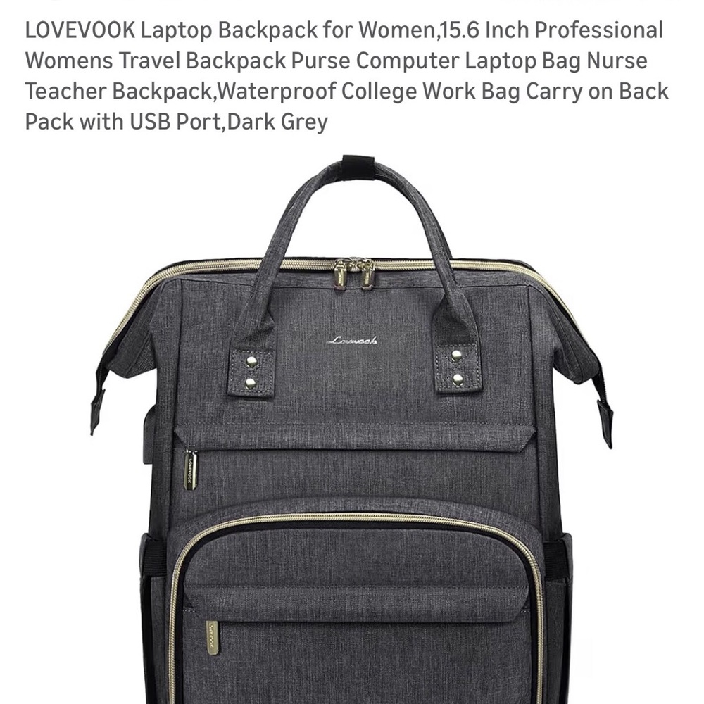 Dark Gray Laptop Backpack for Women USB Port